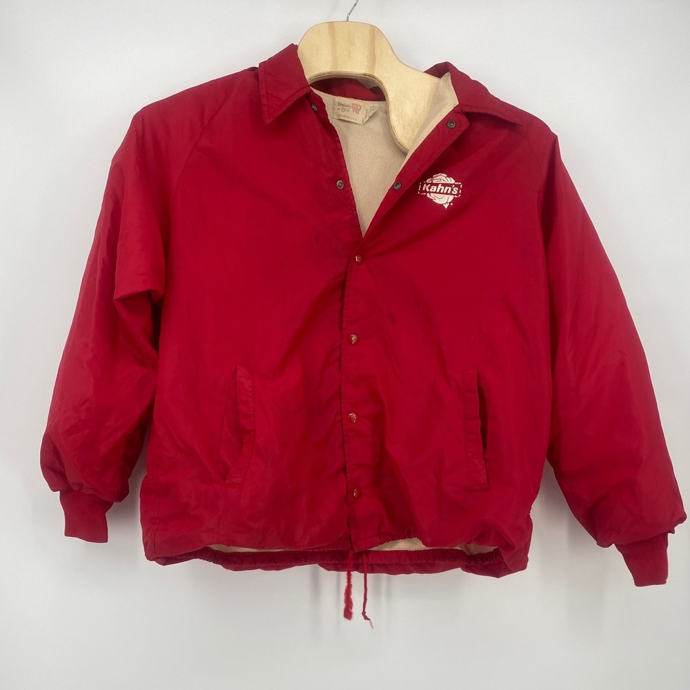 King Louie Coaches Jacket XL Red  Vintage Kahn's Graphic Snap Windbreaker